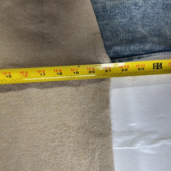 Entro Tan V-Neck denim sleeve contrast distressed sweater casual mixed material - Picture 12 of 13